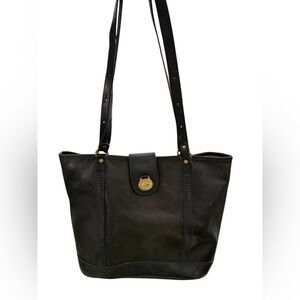 Brahmin Black Leather Tote Bag USA Made Nautical Medallion Project Bag Repair